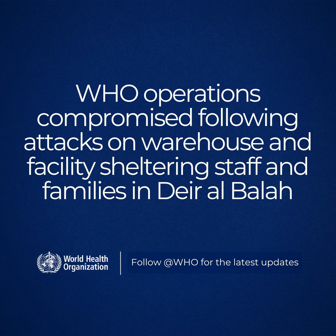 WHO operations compromised following attacks on warehouse and facility sheltering staff and families in Deir al Balah, Gaza