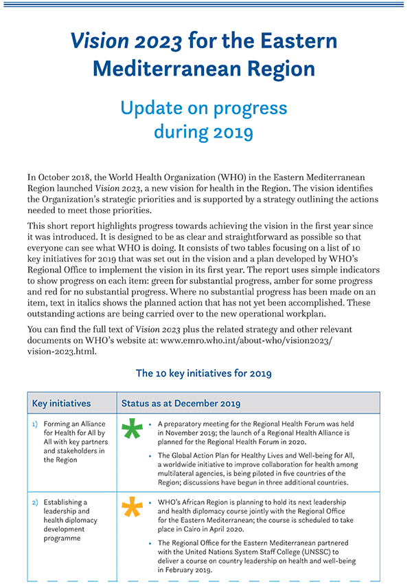 Vision 2023 for the Eastern Mediterranean Region: update on progress during 2019