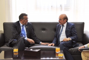 Dr Tedros Adhamon Ghebreyesus, WHO Director-General, and Dr Mahmoud Fikri, WHO Regional Director for the Eastern Mediterranean