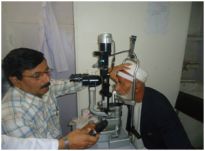 A patient undergoing an eye examination