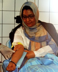 Dr Suraya Dalil, Minister of Public Health of Afghanistan donating blood on the occasion of World Blood Donor Day 2013