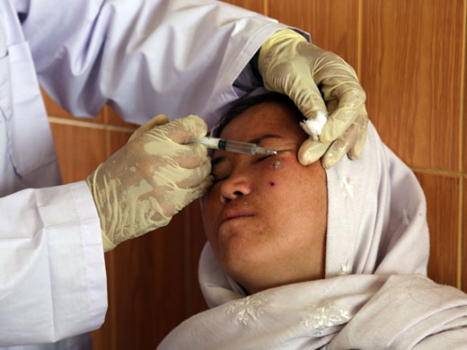 Gulsum, 15, receives a sodium stibogluconate injection to treat the lesions on her face. “My mother and neighbours also had leishmaniasis. I worry about my face and I hope the scars won’t stay there permanently,” she said. This is the third injection Gulsum has received in this treatment centre and she needs one more to complete her treatment course. People’s awareness about the disease and the way it spreads is low in most communities. Although the open lesions and sores caused by leishmaniasis can be treated, the social stigma and shame associated with scars is long-lasting.