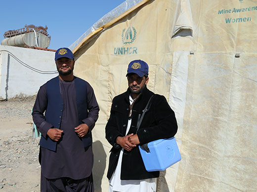 Photo credit: WHO Afghanistan/S.RamoNasir Ahmad and Ismail Shah have been immunizing Afghan children against polio for the past 3 years and they form part of a 6-member vaccination team working at the UNHCR repatriation centre receiving refugees in Kandahar province, southern Afghanistan. “We have been very busy in the past months with many families returning to Kandahar. Almost all families have accepted the vaccines without any problems. Only a few times we had to convince some by telling them more about the benefits and safety of the vaccine, but it was quite easy,” said Nasir Ahmad. In October 2016 alone, over 3000 returnee children were given the oral polio vaccine (OPV) while over 700 children received the IPV and over 500 were immunized against measles in this Kandahar repatriation centre.