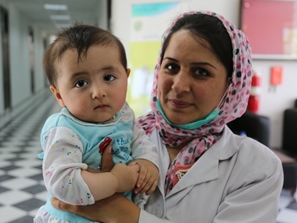 9-month-old Setayeh received a measles vaccine during the Immunization Week launch event in Kabul