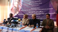 Speakers on the stage on the occasion of Vaccination Week in Afghanistan
