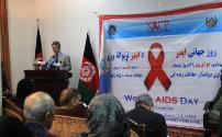 Acting Minister of Public Health Dr Ahmad Jan Naeem speaking at the World AIDS Day event