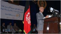 A speaker addresses the audience in Afghanistan on the occasion of World Malaria Day 2013
