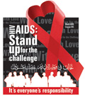 Image of the World AIDS Day 2005 mouse pad saying 'HIV/AIDS. Stand up for the challenge. It's everyones responsability'