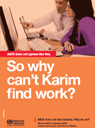 Image of a poster for World AIDS Day 2009 showing a photo of people in an office and saying 'So why can't Karim find work?'