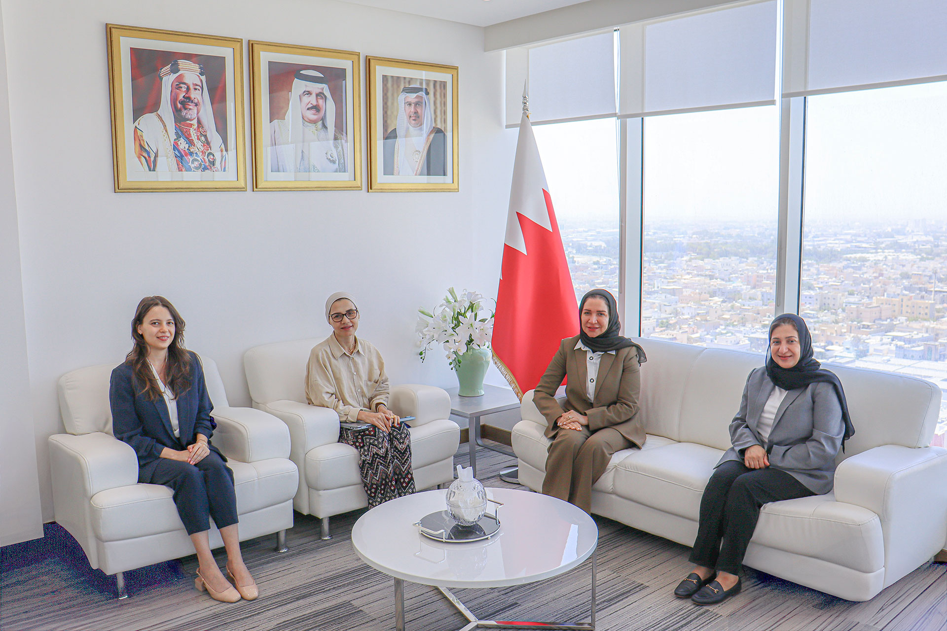 Chairperson of the NHS Committee Dr Samya Bahram meets with WHO expert Dr Eman Aly to discuss progress and updates. Photo credit: WHO/WHO Bahrain