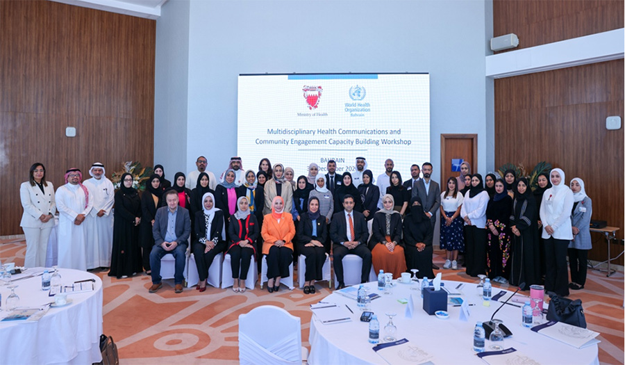 Forty-five participants from the Ministry of Health, Primary Healthcare Centres, Ministry of Interior, National Communications Center and Government Hospitals took part in the capacity-building workshop in Manama, Bahrain. Photo credit: WHO/WHO Bahrain