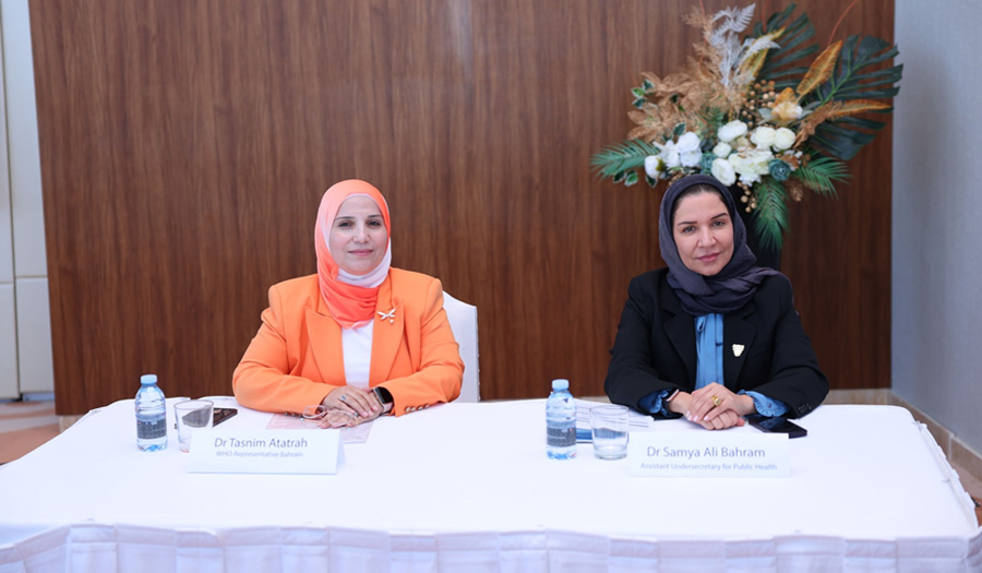 Dr Tasnim Atatrah, WHO Representative in Bahrain, and H. E. Dr Samya Ali Bahram, Assistant Undersecretary for Public Health, present their opening remarks at the workshop. Photo credit: WHO/WHO Bahrain