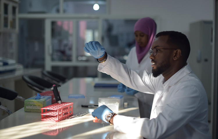 In Somalia, WHO and United Nations partners are improving laboratory capacity for COVID-19 testing under the leadership of the country’s Ministry of Health and Medical Education. Photo courtesy of United Nations Population Fund.