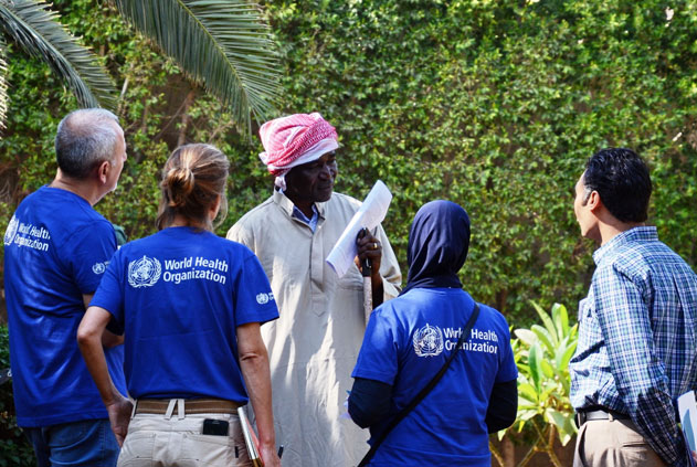 WHO runs scenario-based training to demonstrate the technical and operational challenges in field investigation and response to public health emergencies in the Global Outbreak Alert and Response Network in Jordan, October 2016.