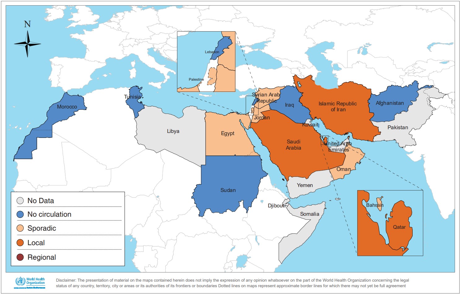 Influenza geographic spread  in Eastern Mediterranean Region, November 2018