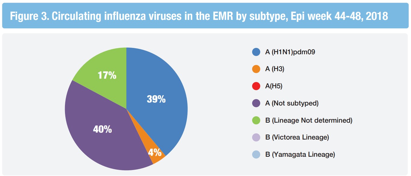 Circulating influenza viruses in the EMR by subtype, Epi week 44-48, 2018