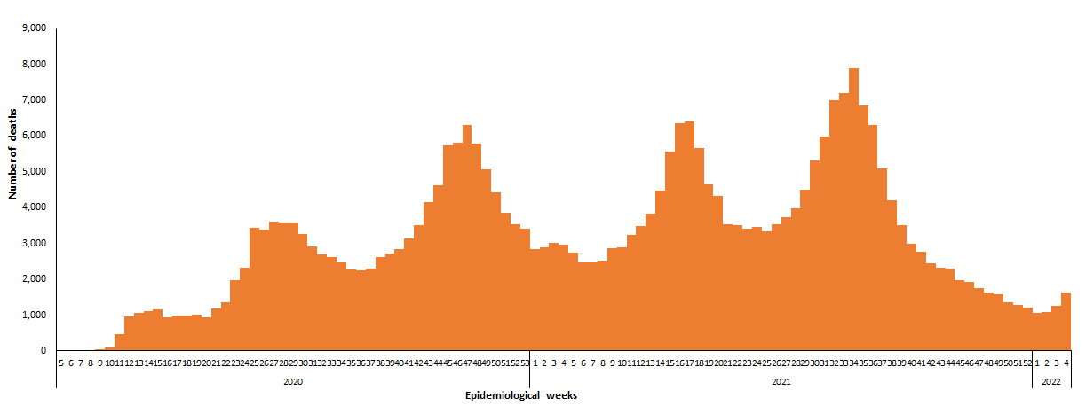 COVID-19 epidemiological weeks for deaths