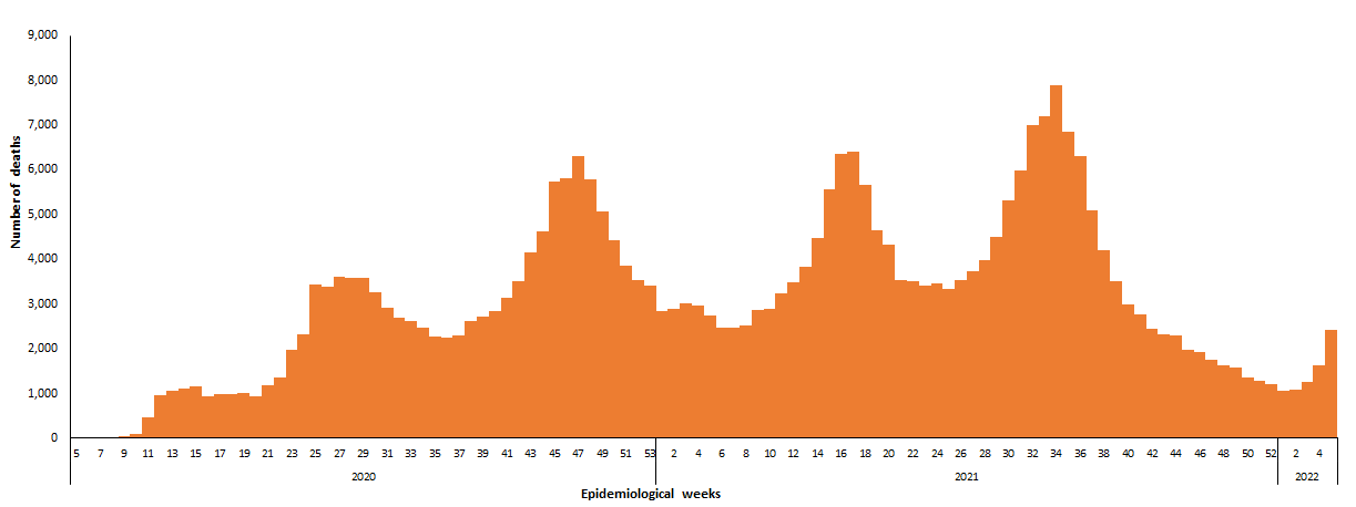 COVID-19 epidemiological weeks for deaths