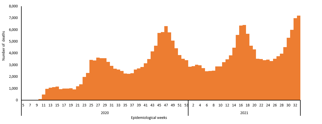 COVID-19 epidemiological weeks for deaths