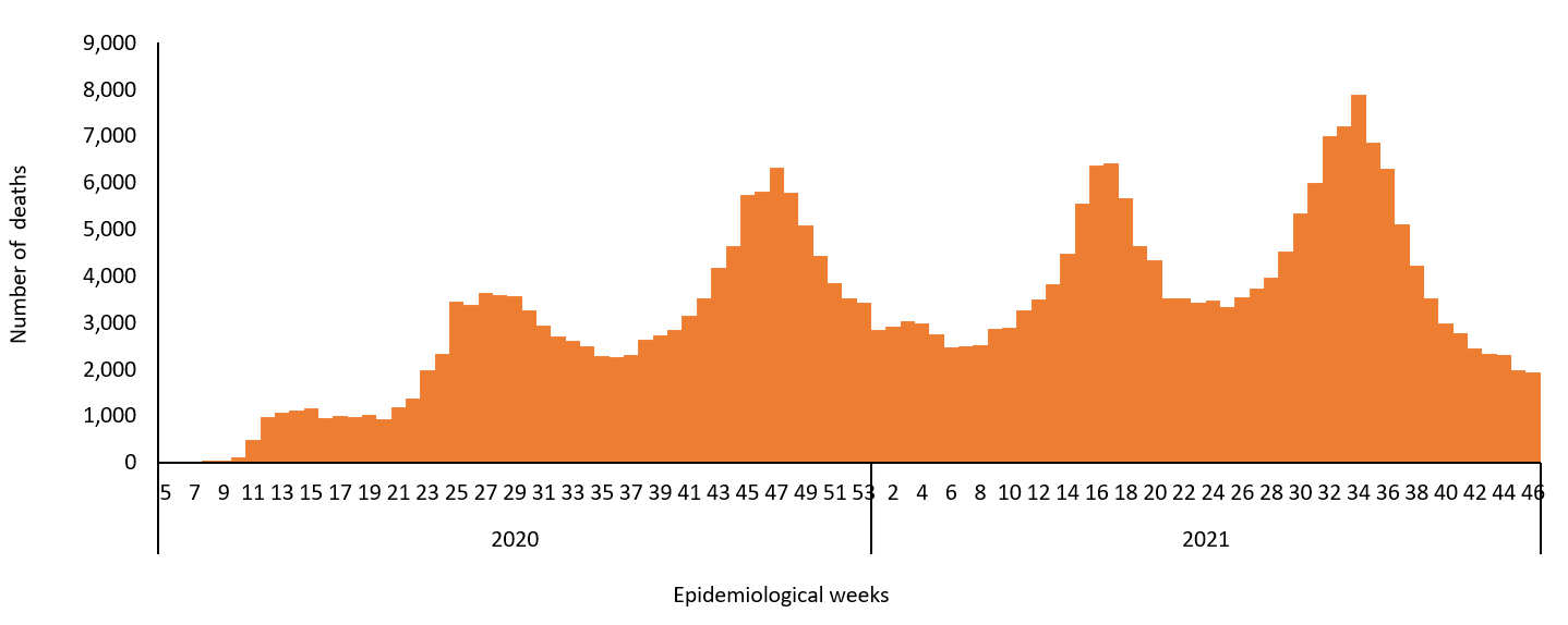 COVID-19 epidemiological weeks for deaths