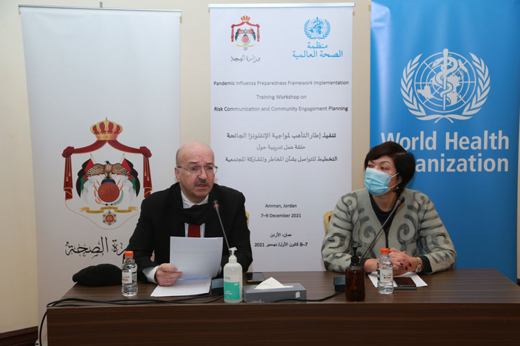 Dr Ghazi Faisal Sharkas, Director of Primary Health Care at the Ministry of Health and Dr Chinara Aidyralieva, Coordinator of Public Heath at WHO country office