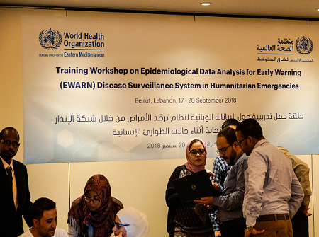 Influenza experts from WHO and Libya’s Ministry of Health review a laboratory.