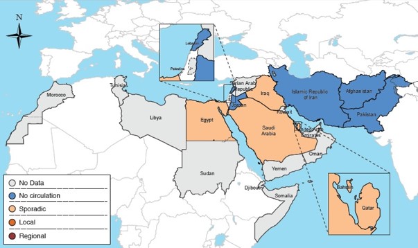 Figure 1. Influenza geographic spread  in Eastern Mediterranean Region, August 2018