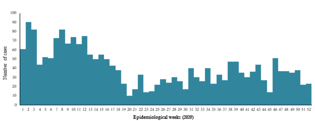 Fig. 18.  Extensively drug-resistant typhoid fever cases reported in Karachi, Pakistan in 2020
