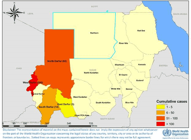 Fig. 4. Geographical distribution of chikungunya cases reported in 2020, Sudan