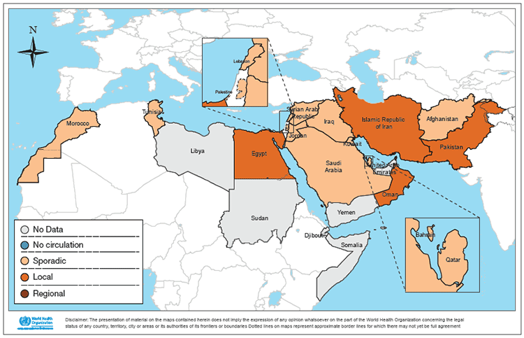 Figure 1. Influenza geographic spread  in the Eastern Mediterranean Region, March 2018