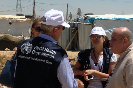 Preparedness for diarrhoeal disease epidemics stepped up among Syrian refugees as intense heat during the summer months, coupled with acute water shortage, posed a grave risk To prevent diarrhoeal disease epidemics, specifically cholera, occurring among the estimated 1.1 million Syrian refugees displaced in Lebanon, Jordan, and Iraq, the Regional Office stepped up its preparedness efforts. A technical assessment mission was conducted in two of the largest and accessible, informal settlements for Syrian refugees, in the Bekaa and Sidon areas of Lebanon as part of these efforts. In addition, similar cholera epidemic risk assessment missions were conducted in Dohuk and Sulaymaniay in the northern region of Iraq by WHO and the International Center for Diarrhoeal Disease Research, Bangladesh. The recommendations of the WHO mission helped the concerned ministries of health to step up preparedness measures to mitigate the risk of cholera and other epidemic diarrhoeal diseases taking place among Syrian refugees during the summer months.