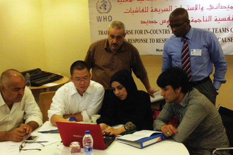 Appropriate techniques for data collection, analysis, and field investigation emphasized as the Region gears up for preparedness to MERS-CoV In addition to strengthening a number of public health preparedness measures across countries of the Region, a team from WHO were deployed in Saudi Arabia during the hajj of 1435 H (2014 G). The team, deployed at the request of the Ministry of Health of Saudi Arabia, oversaw the implementation of appropriate public health measures for prevention, early detection and rapid response to MERS-CoV, as well as any other outbreaks among the pilgrims to Makkah. No case of MERS-CoV infection was reported among the pilgrims during this hajj or in countries of returning pilgrims.