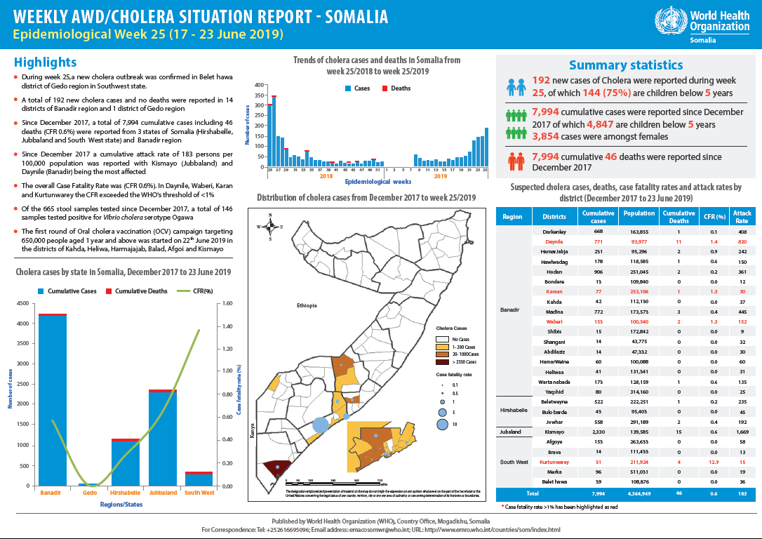 Outbreak update - Cholera in Somalia, 23 June 2019