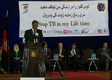 Speakers on a stage at World TB Day 2013 event in Afghanistan