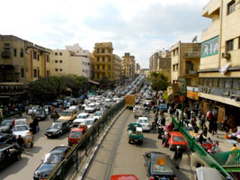 A photograph of a crowded street in Egypt