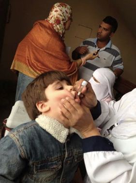 WHO works to coordinate health services provided to Syrian refugees residing in Egypt. A young boy is given an oral vaccine