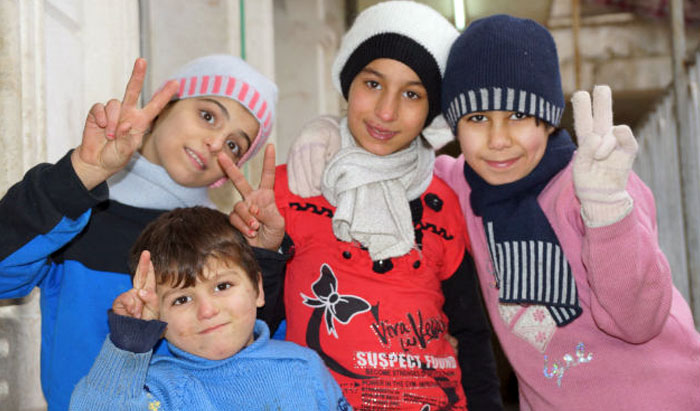 Children in eastern Aleppo were happy to be together after being evacuated