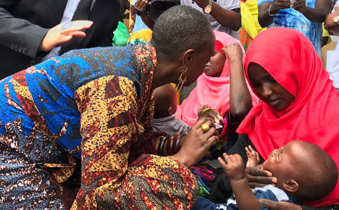 A child being immunized against polio in Djibouti