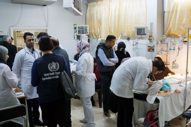 In 2017, WHO is scaling up its response in the area of trauma care management in Syria, based on the following priorities: Strengthen trauma preparedness, care and management by building capacities, providing medicines, medical supplies, blood products and equipment across the country; Expand partnerships with nongovernmental organizations, especially in hard-to-reach and opposition controlled areas, to strengthen trauma care management, including referrals; Pre-position medical supplies near areas of intense conflict; Develop and conduct “training of trainers” courses on trauma care in conflicts.