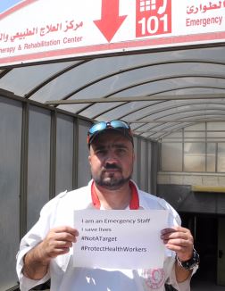 Raed Al-Shilleh from the West Bank is an ambulance worker with the Palestinian Red Crescent Society, where he has worked for the past 14 years. Ambulance and emergency aid workers in the West Bank confront substantial risks in the face of conflict. In the past, Raed has been attacked and verbally abused.  