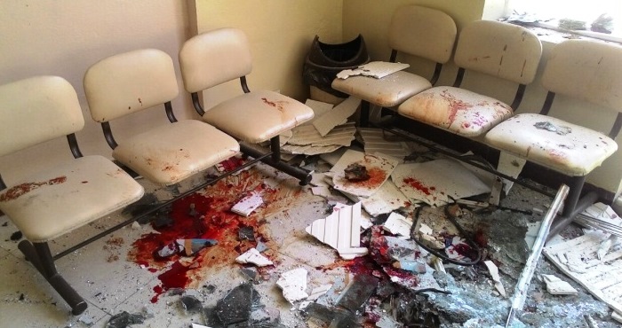 A bloody waiting room following attack on a health facility