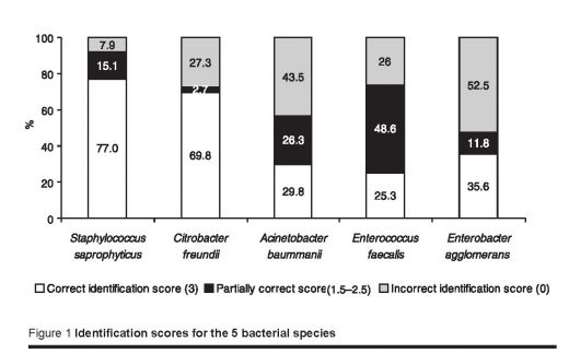 Figure 1 Identification scores for the 5 bacterial species