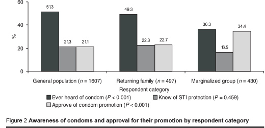 Figure 2 Awareness of condoms and approval for their promotion by respondent category 