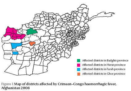 Figure 1 Map of districts affected by Crimean–Congo haemorrhagic fever,