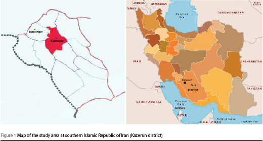 Figure 1 Map of the study area at southern Islamic Republic of Iran (Kazerun district)