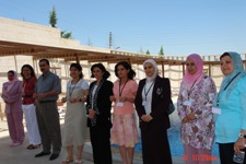 Participants of a WHO gender training workshop line up for the power walk exercise