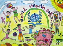 إحدى اللوحات الفائزة في المسابقة الفنية لمنظمة الصحة العالمية حول  النشاط البدني