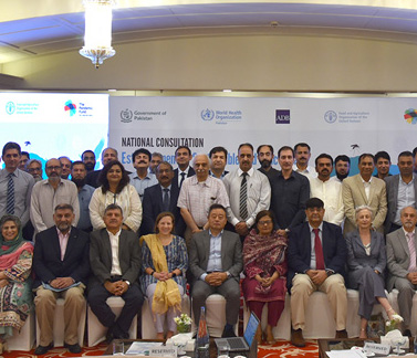 DG Health, representatives of WHO, FAO, ADB, NIH and provincial and regional authorities during the national consultation held in Islamabad to establish One Health units across the country