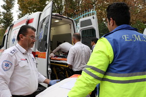 Ambulance staff at a road traffic crash