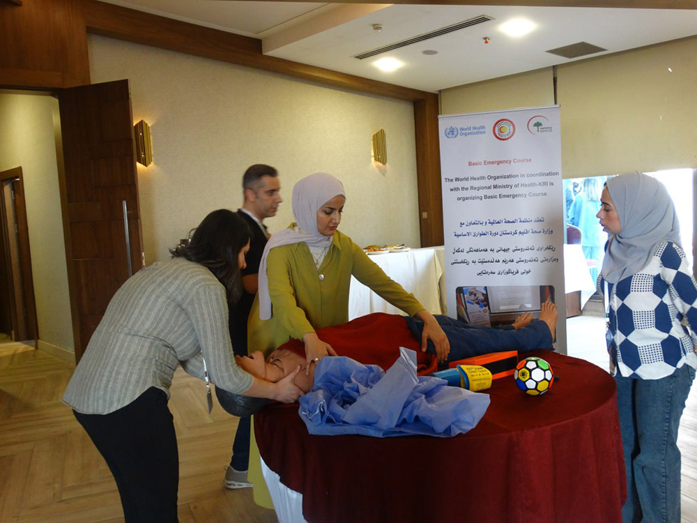 Health workers learn essential life-saving skills during the Basic Emergency Care course delivered at a WHO-supported training workshop. Photo credit: WHO/WHO Iraq